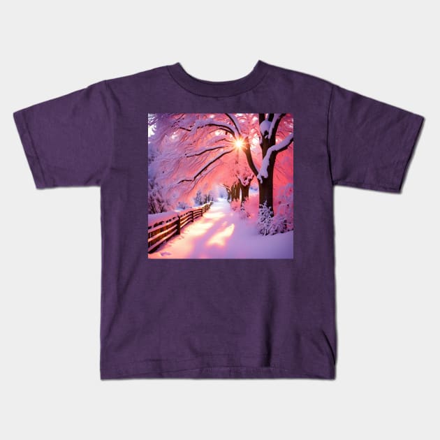 Hush, A Pink And Lavender Snowscape Kids T-Shirt by LittleBean